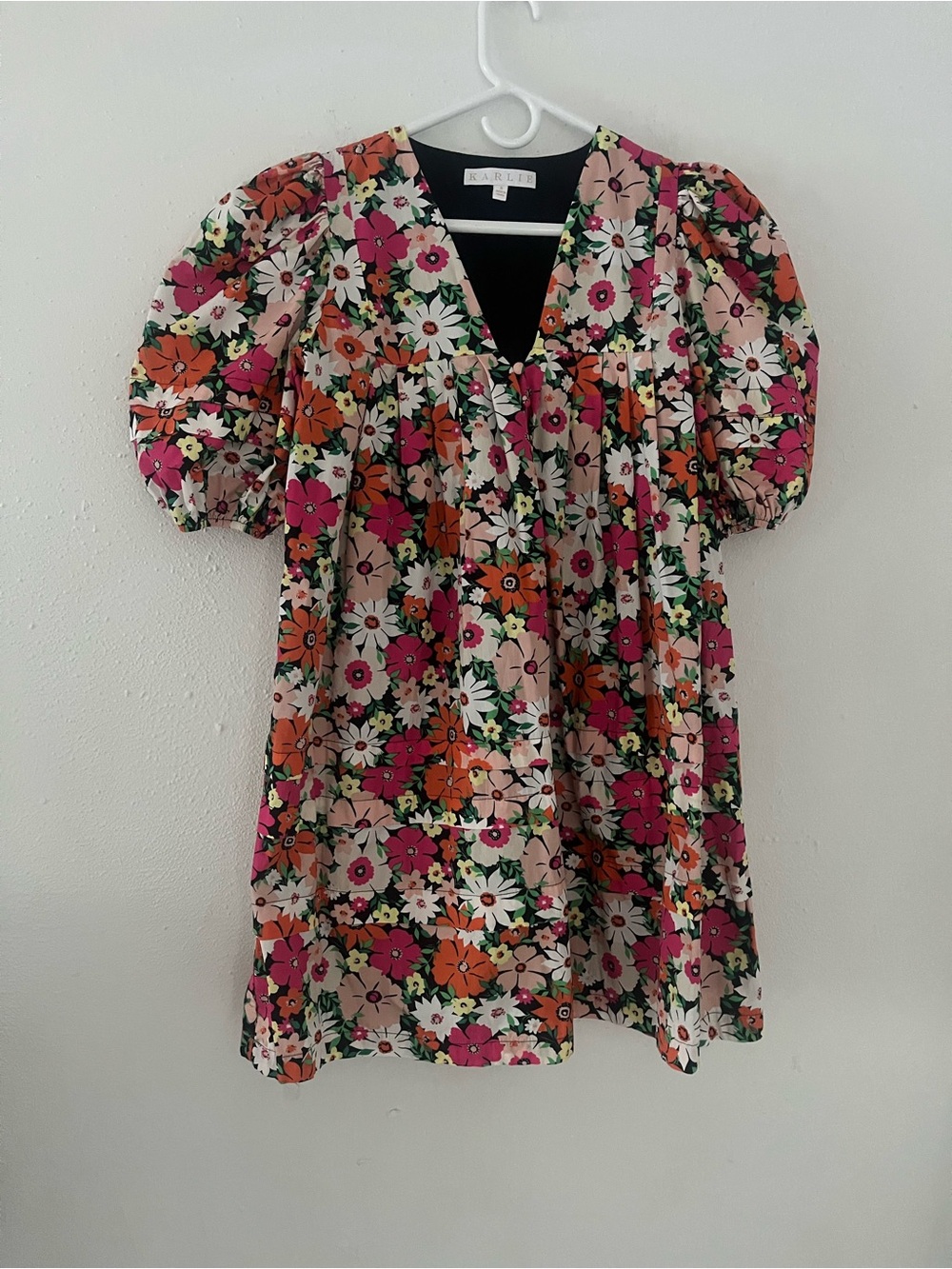 Karlie Pink & Orange Floral Puff-Sleeve womens Dress